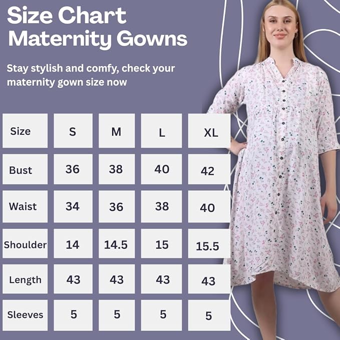 ZIFAZA Women's Maternity Wear | Soft Comfortable Ethnic Outfit for Pregnant Women | Feeding Friendly A-Line Nursing Dress for Moms-to-Be