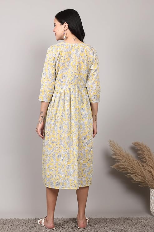 ZIFAZA Women's Maternity Wear | Soft Comfortable Ethnic Outfit for Pregnant Women | Feeding Friendly A-Line Nursing Dress for Moms-to-Be