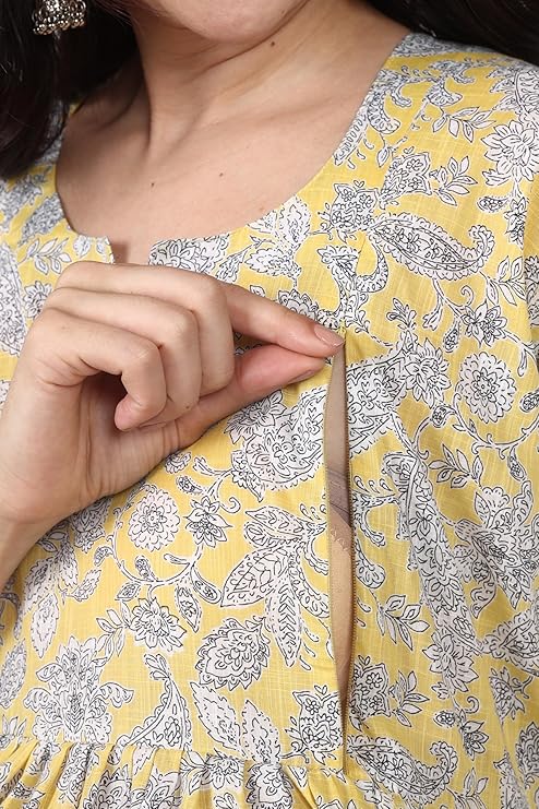 ZIFAZA Women's Maternity Wear | Soft Comfortable Ethnic Outfit for Pregnant Women | Feeding Friendly A-Line Nursing Dress for Moms-to-Be