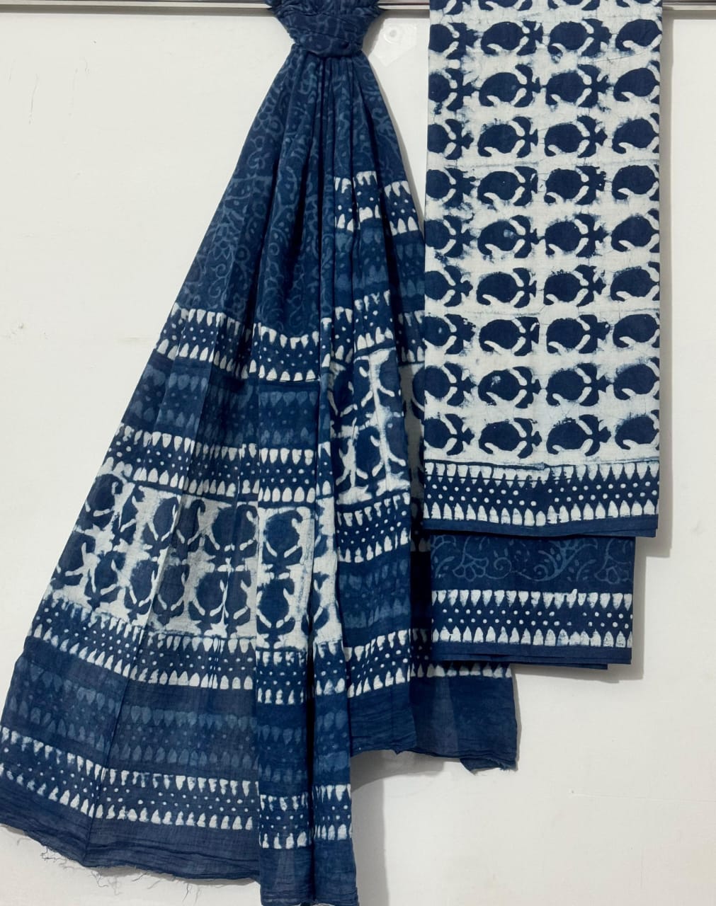 Indigo Blue Handblock Cotton Suit Set – Unstitched 3-Piece Set
