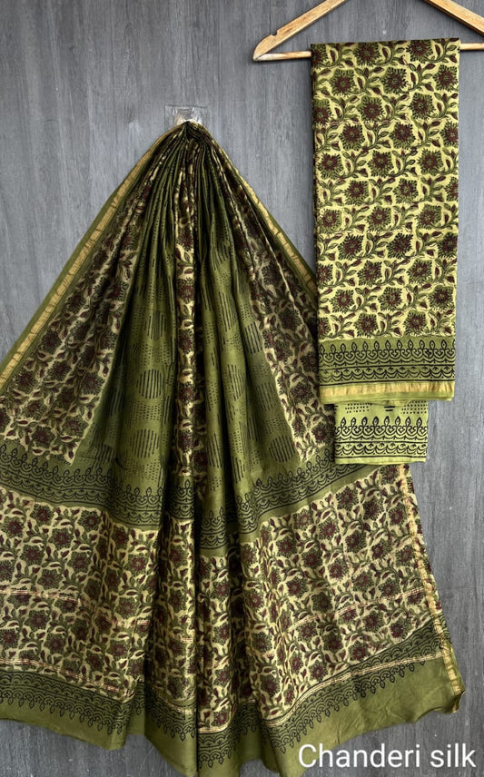 Chanderi Silk Traditional Print Suit Set