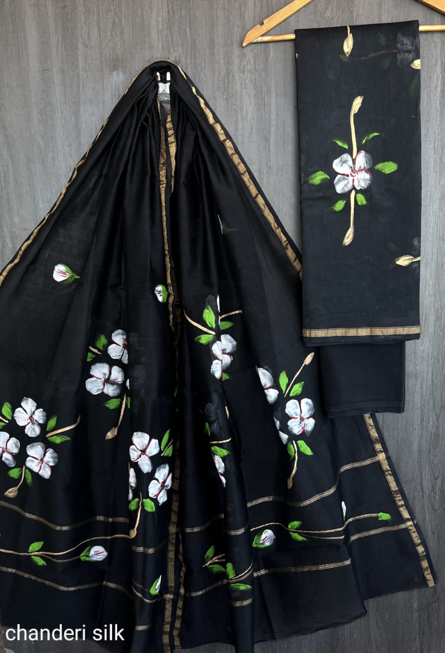 Chanderi Silk Unstitched Suit Set