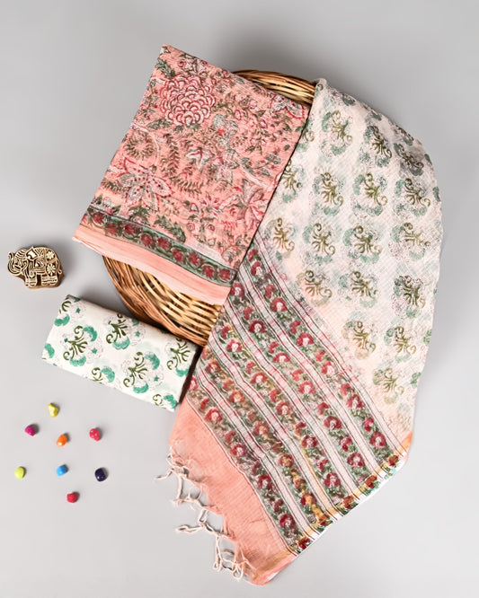 Kota Doriya Unstitched Suit Set – Top, Dupatta & Bottom (2.5m each)