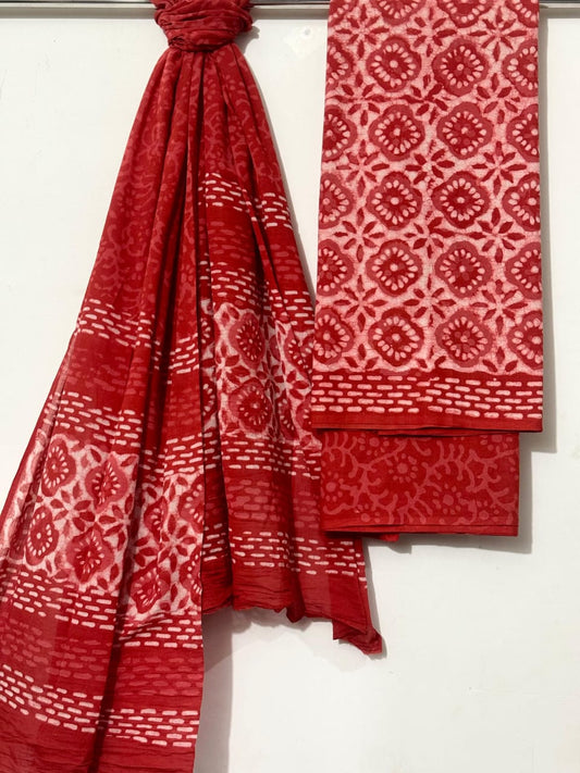 Deep Pink Cotton Suit Set – Printed Cotton Top & Dupatta with Cotton Bottom (Unstitched 3-Piece Set)