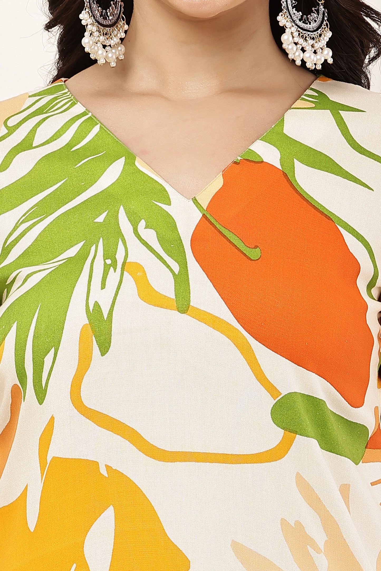 Women's Tropical Leaf Print V-Neck Short Sleeve Top