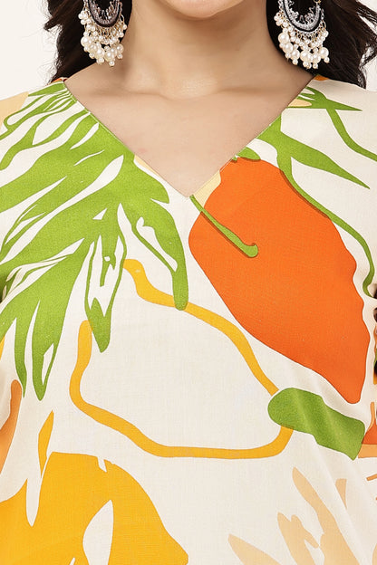 Women's Tropical Leaf Print V-Neck Short Sleeve Top
