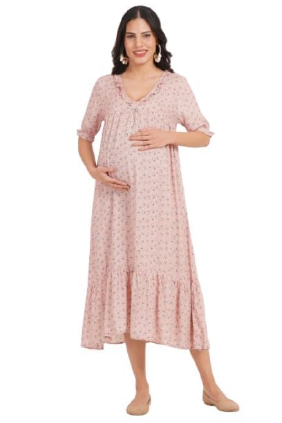 ZIFAZA Women's Maternity Dress | Rayon Floral Print Pregnancy Dress with Nursing Zippers | Comfortable Viscose Rayon Breastfeeding Wear for Moms