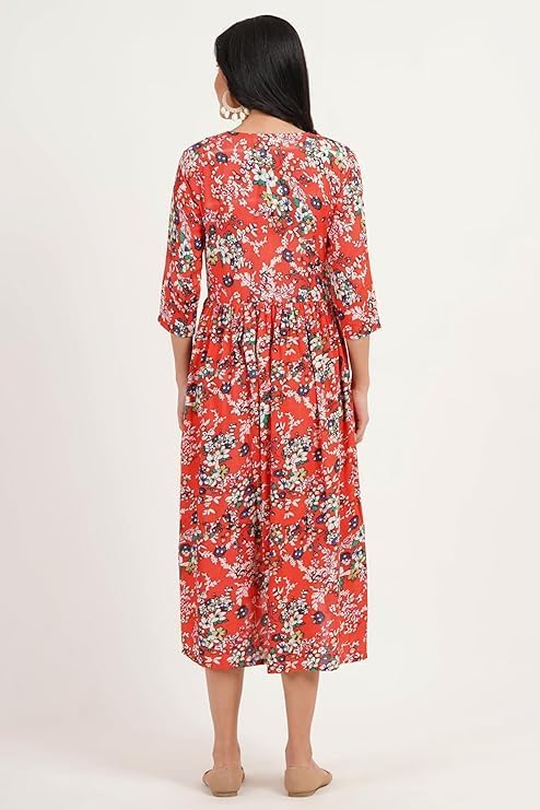 ZIFAZA Women's Maternity Dress | Rayon Floral Print Pregnancy Dress with Nursing Zippers | Comfortable Viscose Rayon Breastfeeding Wear for Moms