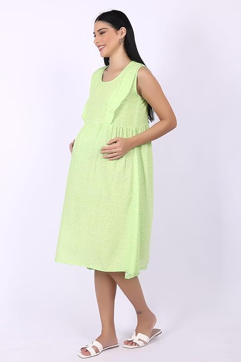 ZIFAZA Women's Maternity Wear | Feeding Friendly Nursing Dress | Soft Comfortable A-Line Ethnic Outfit for Pregnant Women & New Moms