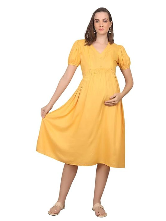 ZIFAZA Women's Maternity Wear | Soft Comfortable Ethnic Outfit for Pregnant Women | Feeding Friendly A-Line Nursing Dress for Moms-to-Be
