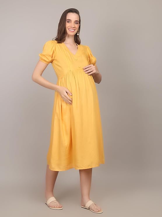 ZIFAZA Women's Maternity Wear | Soft Comfortable Ethnic Outfit for Pregnant Women | Feeding Friendly A-Line Nursing Dress for Moms-to-Be