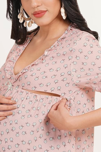ZIFAZA Women's Maternity Dress | Rayon Floral Print Pregnancy Dress with Nursing Zippers | Comfortable Viscose Rayon Breastfeeding Wear for Moms