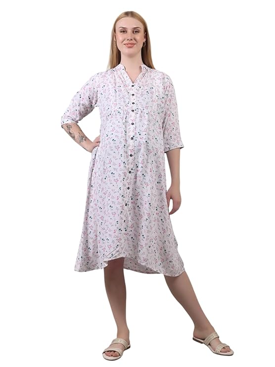 ZIFAZA Women's Maternity Wear | Soft Comfortable Ethnic Outfit for Pregnant Women | Feeding Friendly A-Line Nursing Dress for Moms-to-Be
