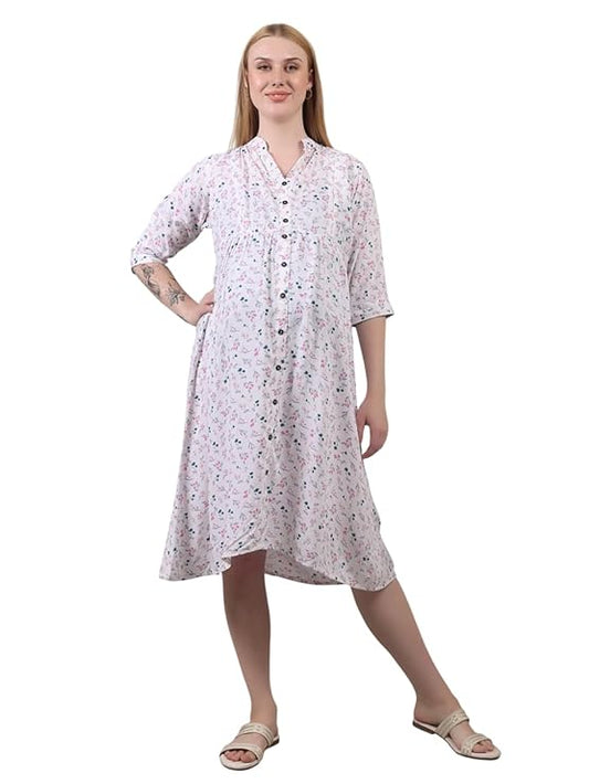 ZIFAZA Women's Maternity Wear | Soft Comfortable Ethnic Outfit for Pregnant Women | Feeding Friendly A-Line Nursing Dress for Moms-to-Be