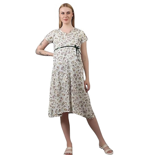 ZIFAZA Women's Maternity Wear | Soft Comfortable Ethnic Outfit for Pregnant Women | Feeding Friendly A-Line Nursing Dress for Moms-to-Be