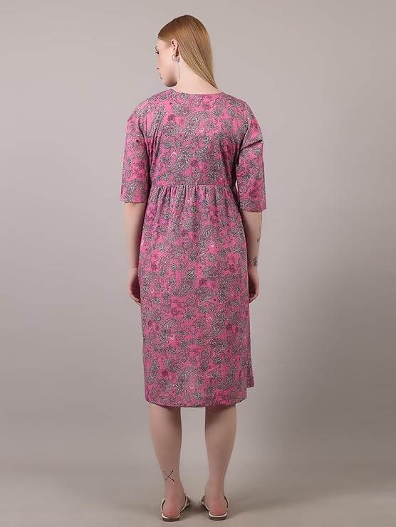 ZIFAZA Women's Maternity Wear | Soft Comfortable Ethnic Outfit for Pregnant Women | Feeding Friendly A-Line Nursing Dress for Moms-to-Be