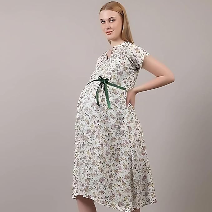 ZIFAZA Women's Maternity Wear | Soft Comfortable Ethnic Outfit for Pregnant Women | Feeding Friendly A-Line Nursing Dress for Moms-to-Be