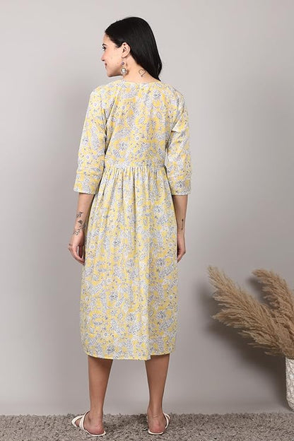 ZIFAZA Women's Maternity Wear | Soft Comfortable Ethnic Outfit for Pregnant Women | Feeding Friendly A-Line Nursing Dress for Moms-to-Be