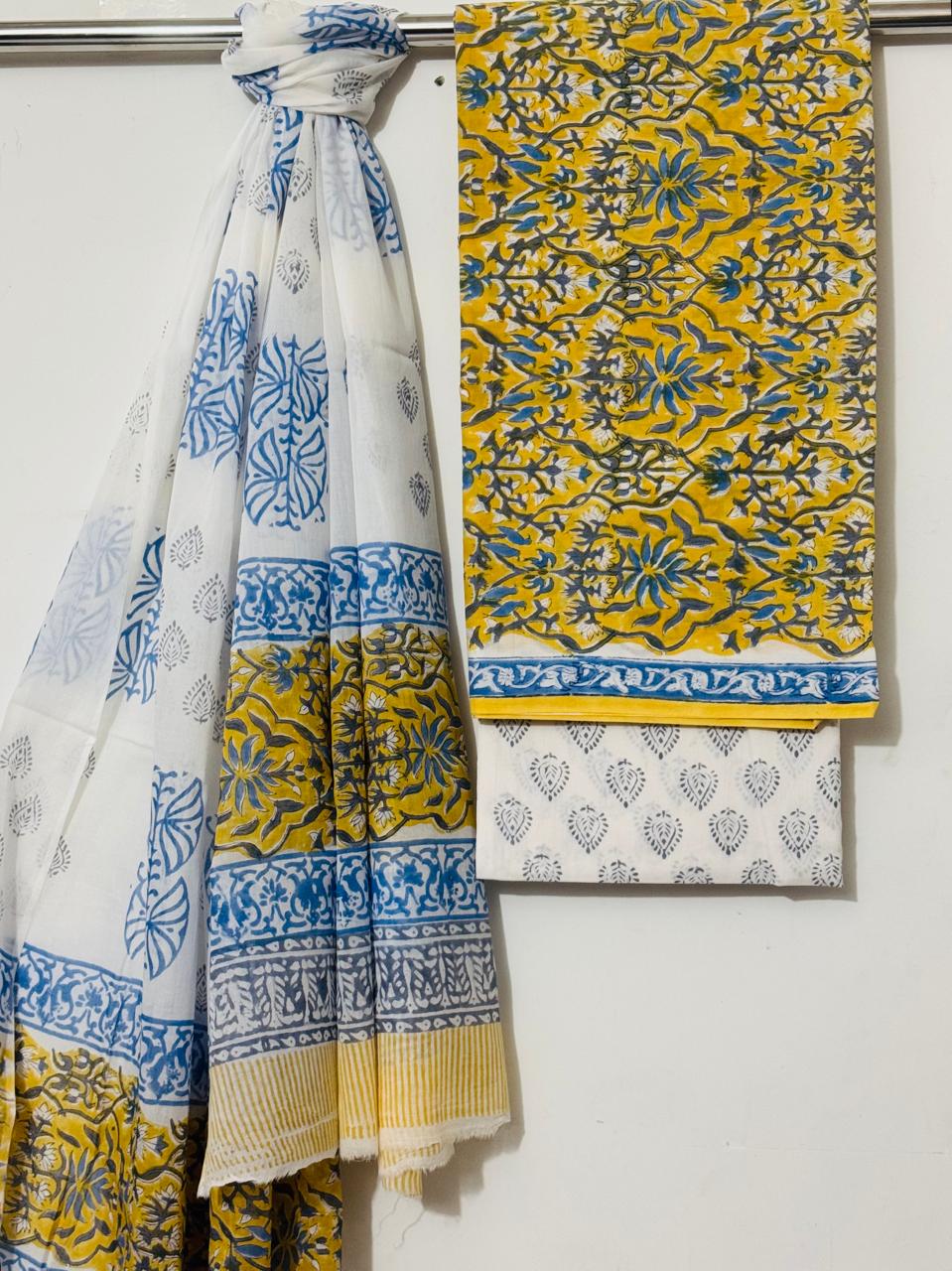 Cotton Dupatta Suit Set in Soft Pink and Purple