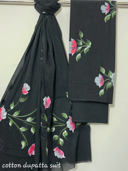 Indigo Blue Handblock Cotton Suit Set – Unstitched 3-Piece Set