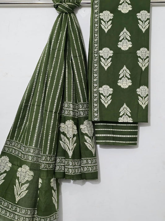 Indigo Blue Handblock Cotton Suit Set – Unstitched 3-Piece Set