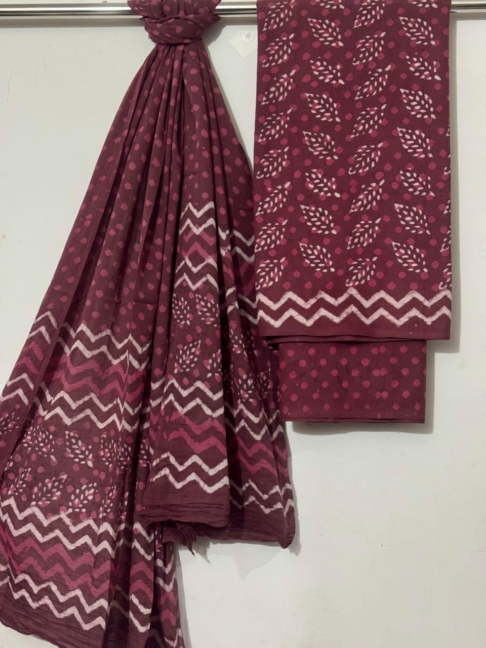 Indigo Cotton Dupatta Suit Set with White Prints