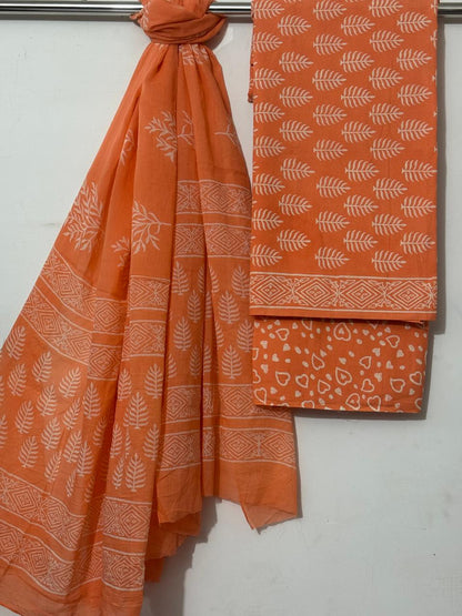 Indigo Blue Maheshwari Suit Set – Cotton Top & Dupatta with Cotton Bottom (Unstitched 3-Piece Set)