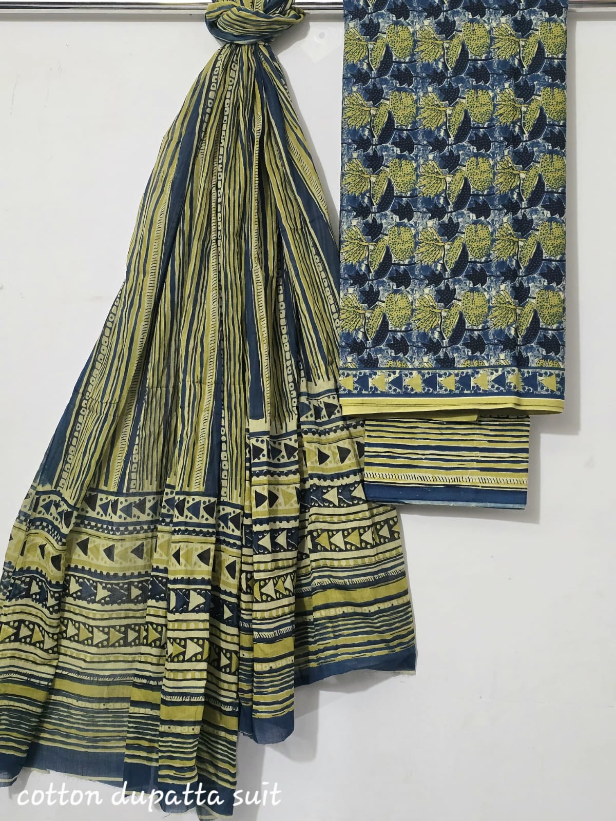 Indigo Blue Handblock Cotton Suit Set – Unstitched 3-Piece Set