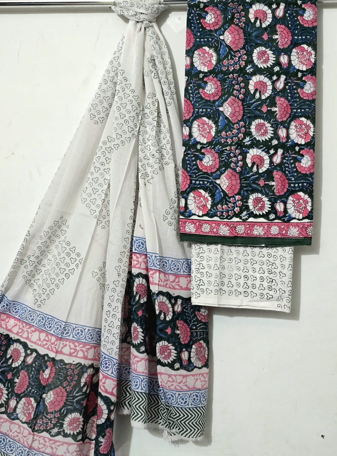 Cotton Dupatta Suit Set in Soft Pink and Purple