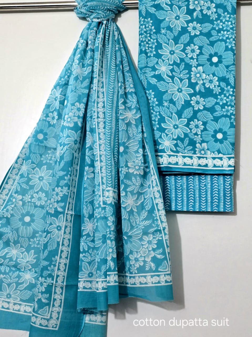 Cotton Dupatta Suit with Traditional Print – Yellow Zigzag & Tree Motifs