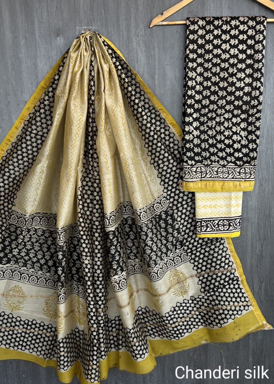 Chanderi Silk Traditional Print Suit Set