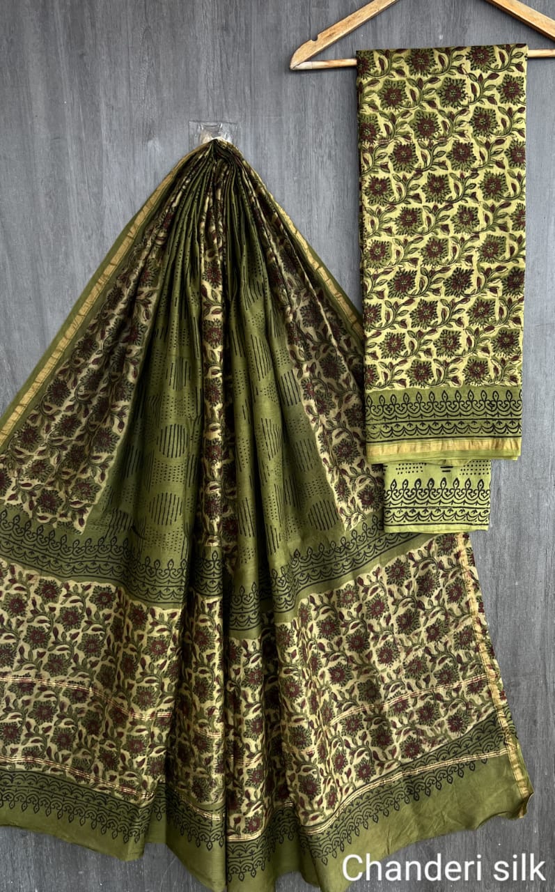 Chanderi Silk Traditional Print Suit Set