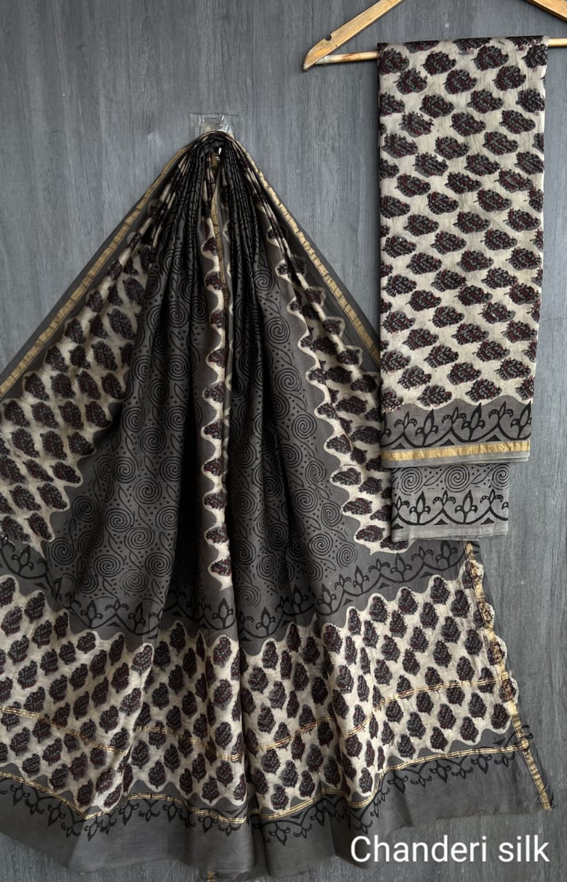 Chanderi Silk Traditional Print Suit Set