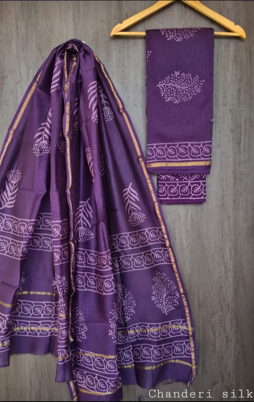 Chanderi Silk Suit Set with Cotton Bottom