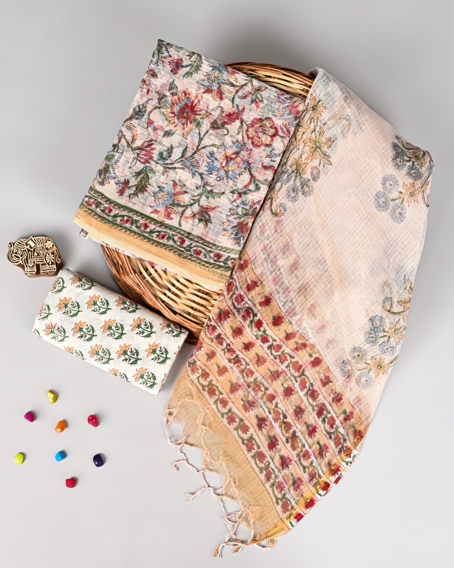 Kota Doriya Unstitched Suit Set – Top, Dupatta & Bottom (2.5m each)