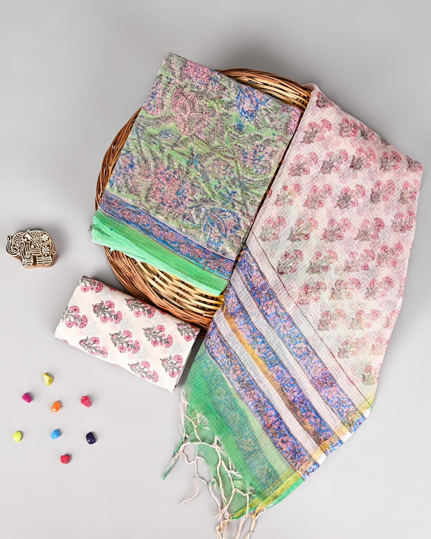 Kota Doriya Unstitched Suit Set – Top, Dupatta & Bottom (2.5m each)