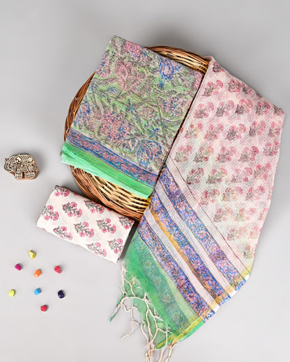 Kota Doriya Unstitched Suit Set – Top, Dupatta & Bottom (2.5m each)