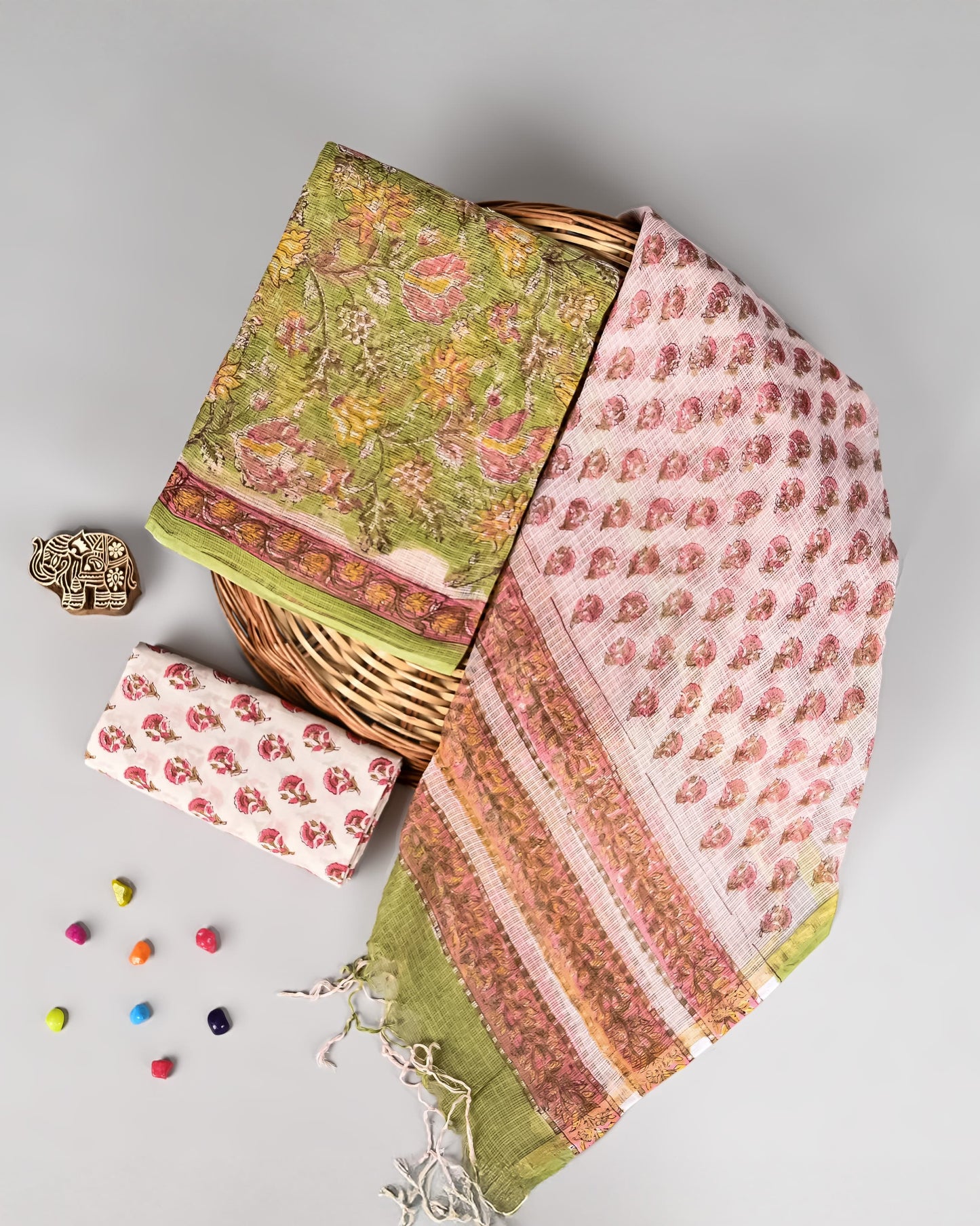 Kota Doriya Unstitched Suit Set – Top, Dupatta & Bottom (2.5m each)