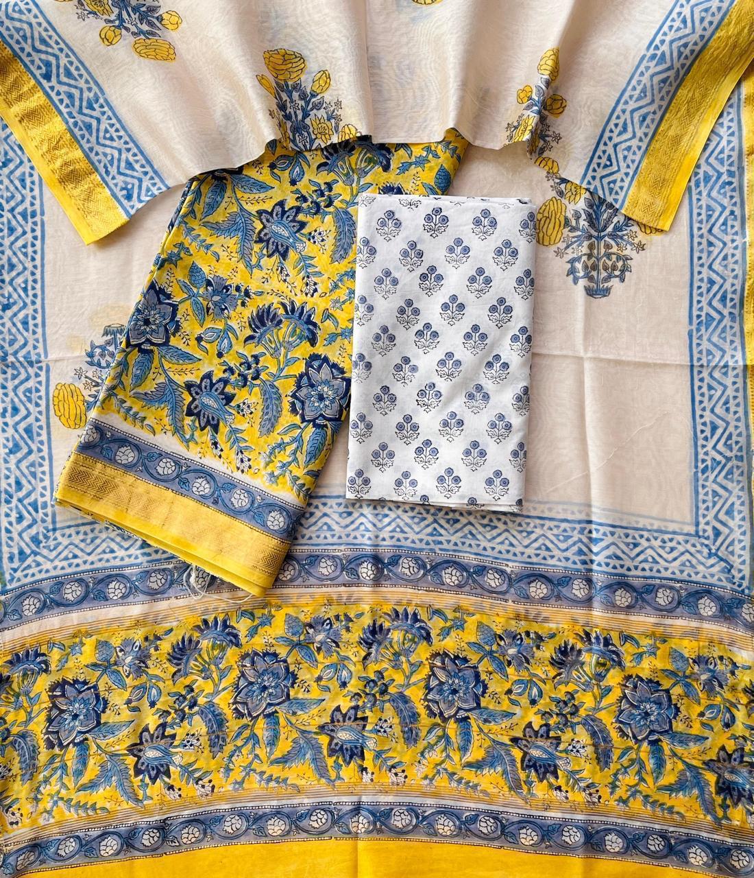 Maheshwari Silk Suit Set – Pink & Red Floral Handblock with Cotton Bottom