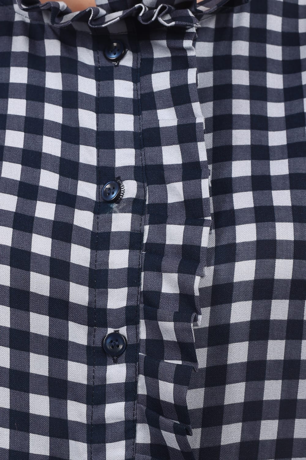 Navy Blue & White Gingham Sleeveless Top with Ruffle Detail