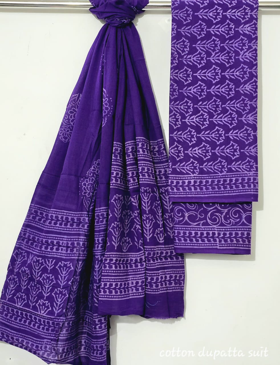 Indigo Blue Maheshwari Suit Set – Cotton Top & Dupatta with Cotton Bottom (Unstitched 3-Piece Set)