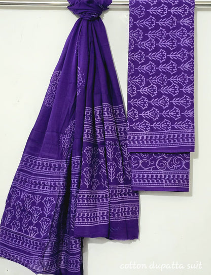 Indigo Blue Maheshwari Suit Set – Cotton Top & Dupatta with Cotton Bottom (Unstitched 3-Piece Set)