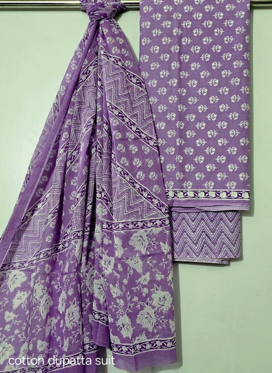 Deep Pink Cotton Suit Set – Printed Cotton Top & Dupatta with Cotton Bottom (Unstitched 3-Piece Set)