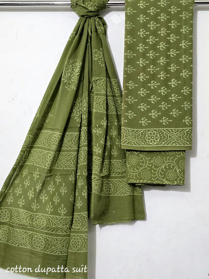 Indigo Blue Maheshwari Suit Set – Cotton Top & Dupatta with Cotton Bottom (Unstitched 3-Piece Set)